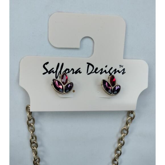 Saffora Designs Statement Necklace Pierced Earring Set Jewels Jewelry Faux Ruby - Picture 12 of 12